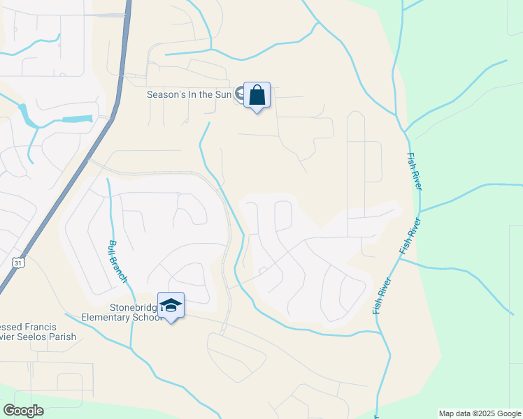 map of restaurants, bars, coffee shops, grocery stores, and more near Warbler Street in Spanish Fort