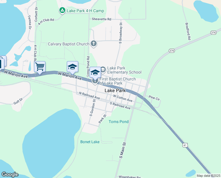 map of restaurants, bars, coffee shops, grocery stores, and more near 421 West Marion Avenue in Lake Park