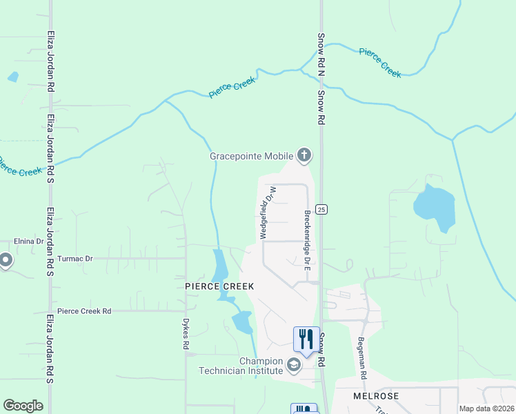 map of restaurants, bars, coffee shops, grocery stores, and more near 410 Wedgefield Drive West in Mobile