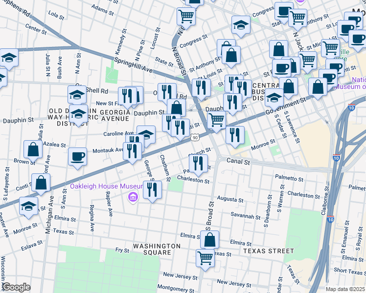 map of restaurants, bars, coffee shops, grocery stores, and more near 959 Alabama 16 in Mobile