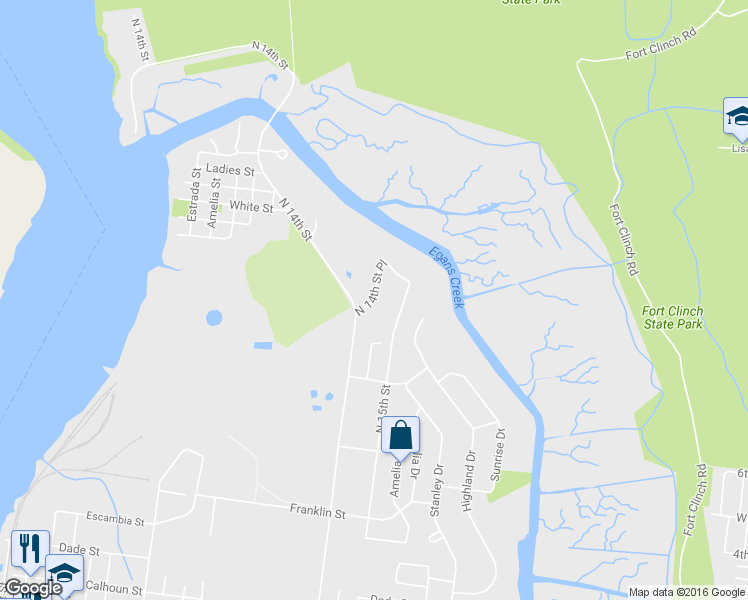 map of restaurants, bars, coffee shops, grocery stores, and more near 16 North 14th Street Place in Fernandina Beach