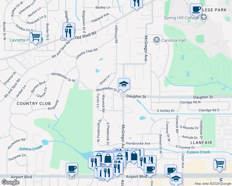 map of restaurants, bars, coffee shops, grocery stores, and more near in Mobile