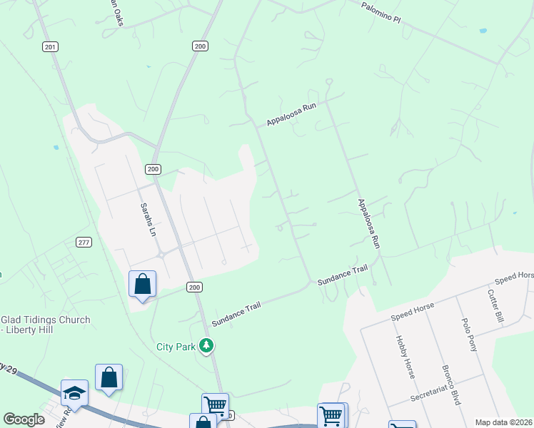 map of restaurants, bars, coffee shops, grocery stores, and more near 135 Appaloosa Run in Liberty Hill