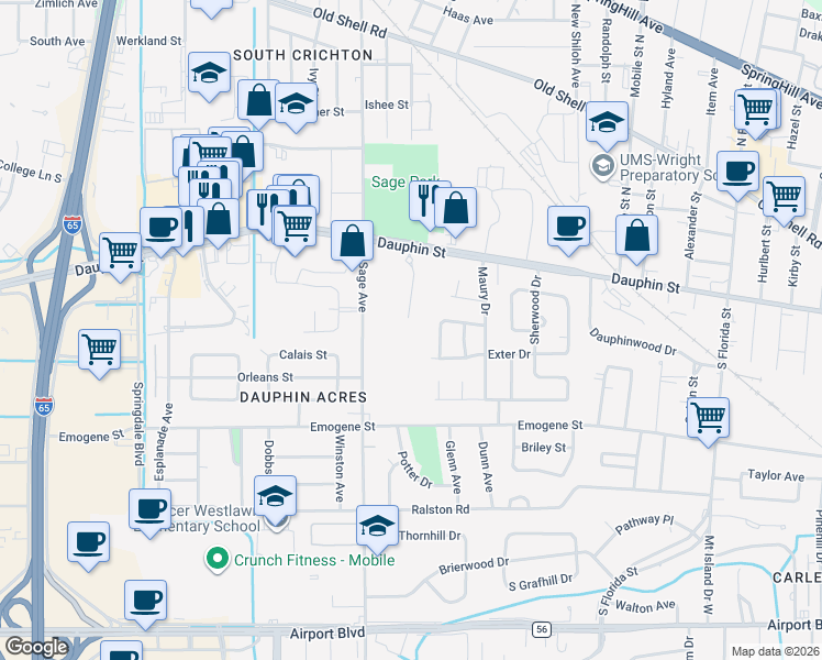 map of restaurants, bars, coffee shops, grocery stores, and more near 30 Lourando Dr in Mobile