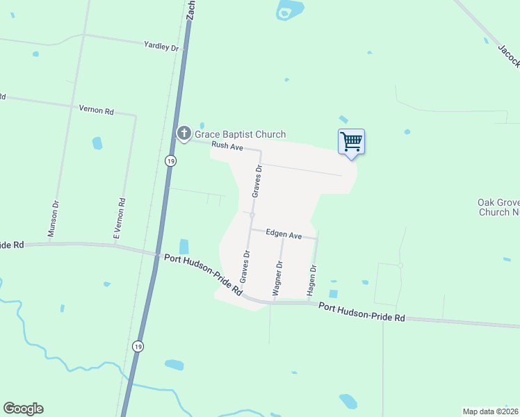 map of restaurants, bars, coffee shops, grocery stores, and more near 8881 Graves Drive in Slaughter