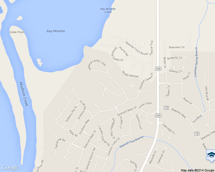 map of restaurants, bars, coffee shops, grocery stores, and more near 16 Cora Slocomb Drive in Spanish Fort