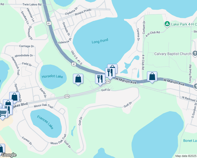 map of restaurants, bars, coffee shops, grocery stores, and more near 2297 West Marion Avenue in Lake Park