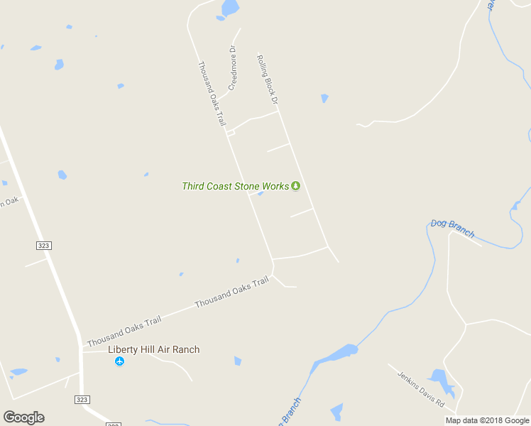 map of restaurants, bars, coffee shops, grocery stores, and more near 925 Thousand Oaks Trail in Liberty Hill