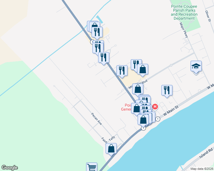 map of restaurants, bars, coffee shops, grocery stores, and more near 64 Jackson Square in New Roads