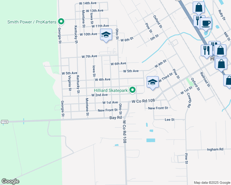 map of restaurants, bars, coffee shops, grocery stores, and more near 8353 West 2nd Avenue in Hilliard