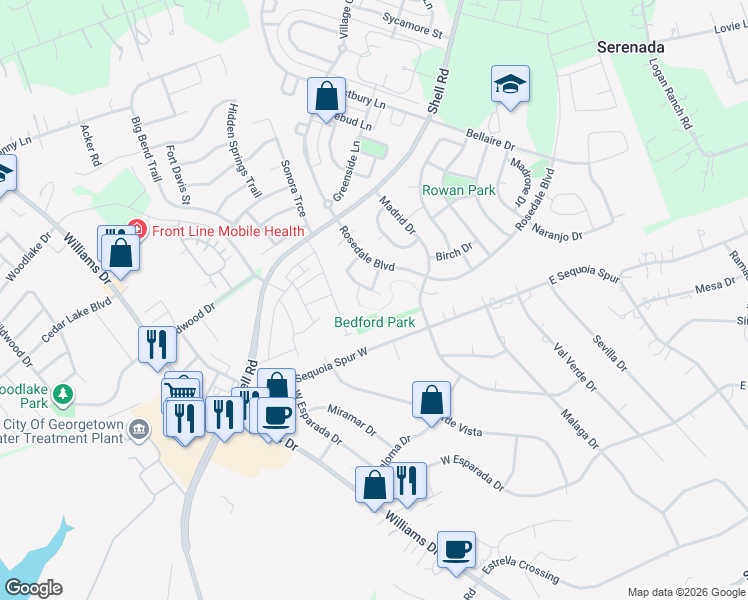 map of restaurants, bars, coffee shops, grocery stores, and more near 605 Fairmont Drive in Georgetown
