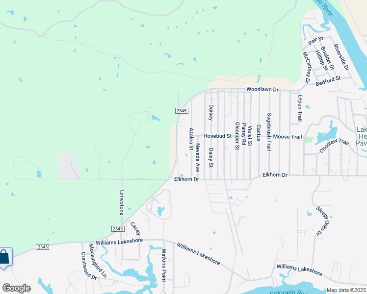 map of restaurants, bars, coffee shops, grocery stores, and more near 3420 Ranch Road 2545 in Kingsland
