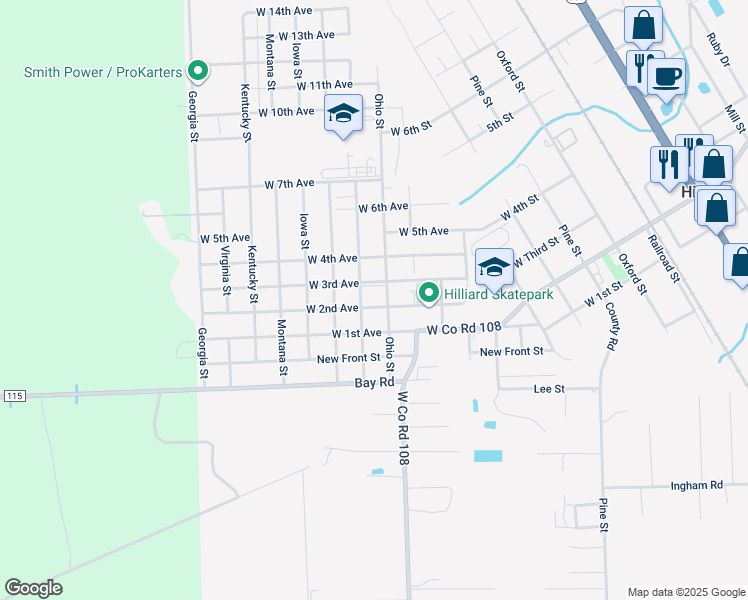 map of restaurants, bars, coffee shops, grocery stores, and more near 8353 West 2nd Avenue in Hilliard