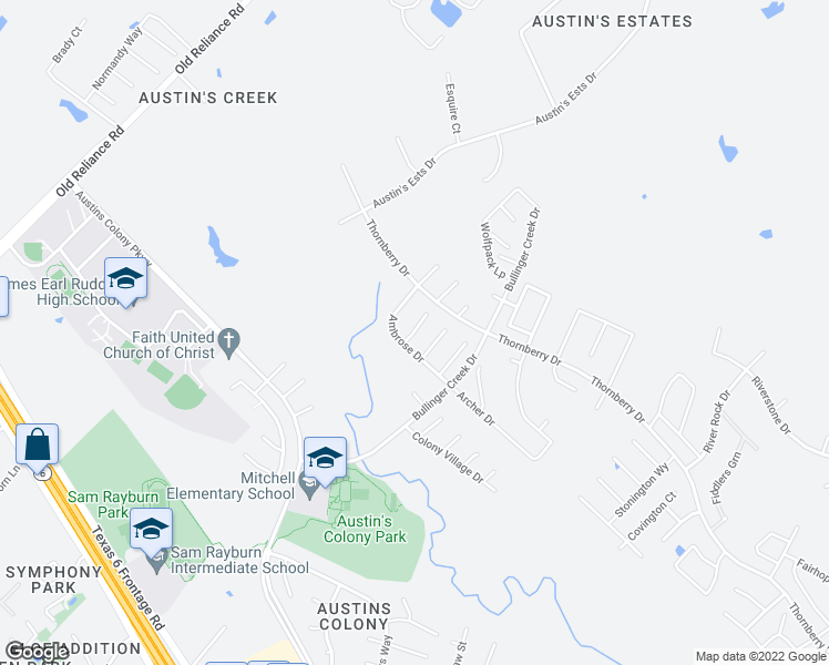 map of restaurants, bars, coffee shops, grocery stores, and more near Ascot Court in Bryan