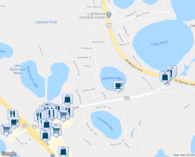 map of restaurants, bars, coffee shops, grocery stores, and more near 5224 David Drive in Lake Park