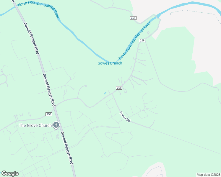 map of restaurants, bars, coffee shops, grocery stores, and more near 3601 County Road 258 in Liberty Hill