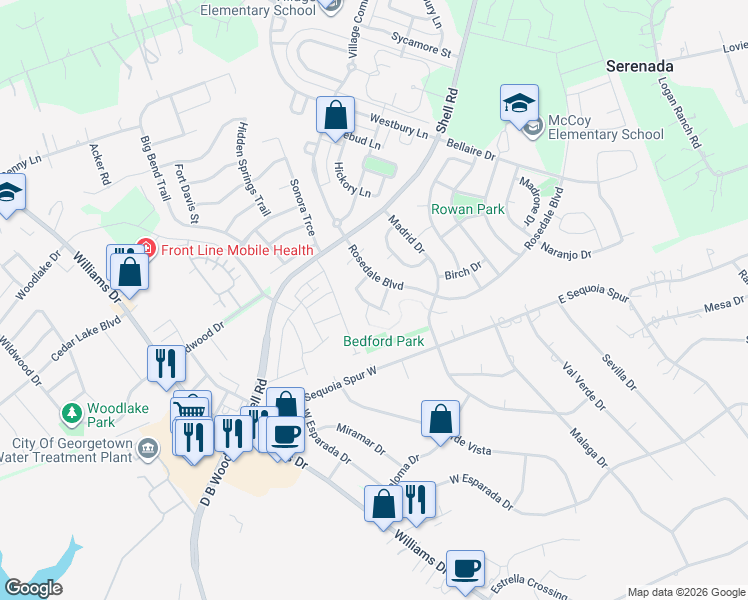 map of restaurants, bars, coffee shops, grocery stores, and more near 702 Fairmont Drive in Georgetown