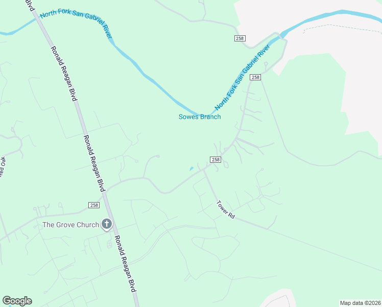 map of restaurants, bars, coffee shops, grocery stores, and more near 3601 County Road 258 in Liberty Hill