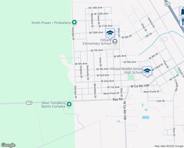 map of restaurants, bars, coffee shops, grocery stores, and more near 27334 Montana Street in Hilliard