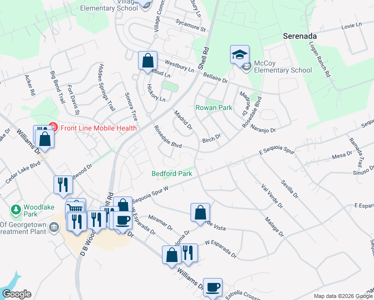map of restaurants, bars, coffee shops, grocery stores, and more near 410 Rosedale Boulevard in Georgetown