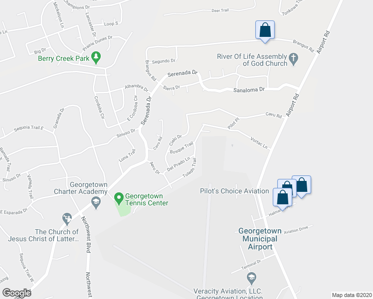 map of restaurants, bars, coffee shops, grocery stores, and more near 708 Bosque Trail in Georgetown