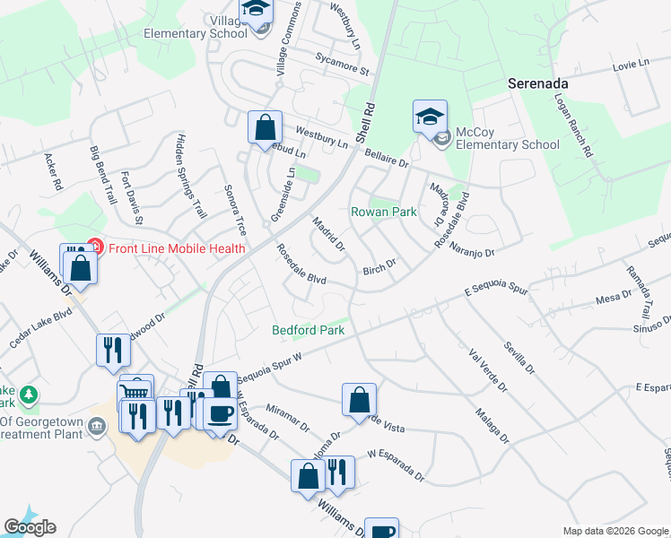 map of restaurants, bars, coffee shops, grocery stores, and more near 1118 Boxwood in Georgetown