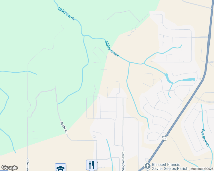 map of restaurants, bars, coffee shops, grocery stores, and more near Calder Court in Spanish Fort