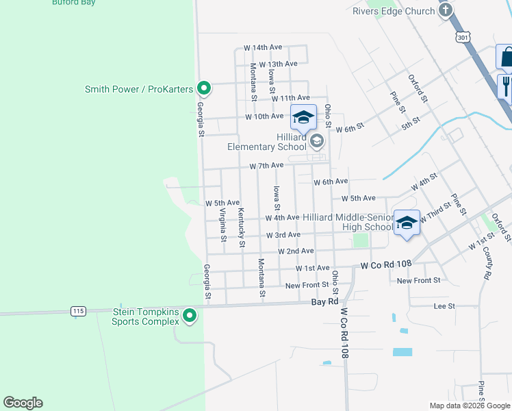 map of restaurants, bars, coffee shops, grocery stores, and more near 27334 Montana Street in Hilliard