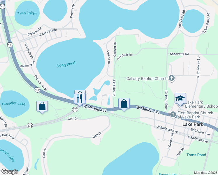 map of restaurants, bars, coffee shops, grocery stores, and more near 455-501 4-H Club Road in Lake Park