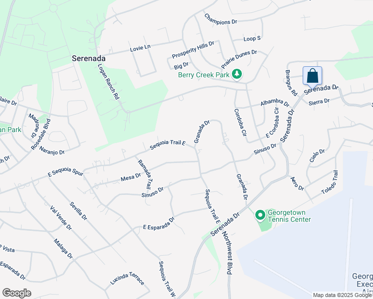 map of restaurants, bars, coffee shops, grocery stores, and more near 4113 Sequoia Trail East in Georgetown