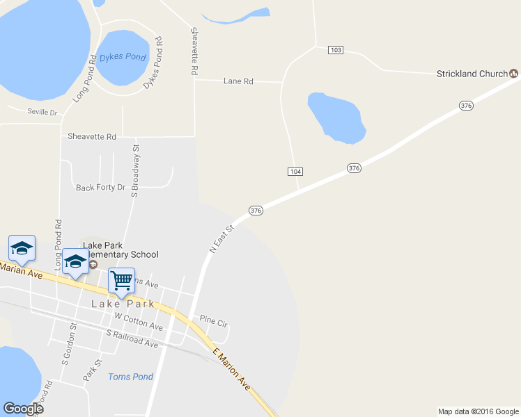 map of restaurants, bars, coffee shops, grocery stores, and more near 6543 Highway 376 in Lake Park