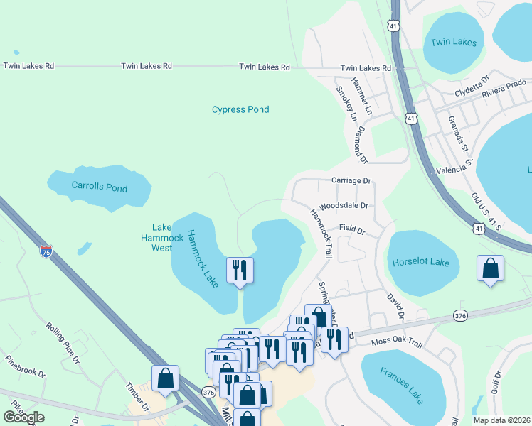 map of restaurants, bars, coffee shops, grocery stores, and more near 5008 Hammock Trail in Lake Park