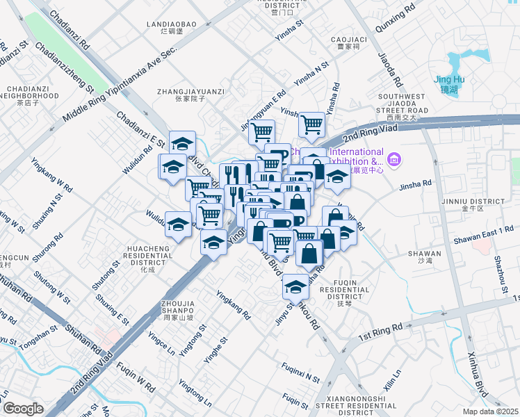 map of restaurants, bars, coffee shops, grocery stores, and more near in Chengdu Shi