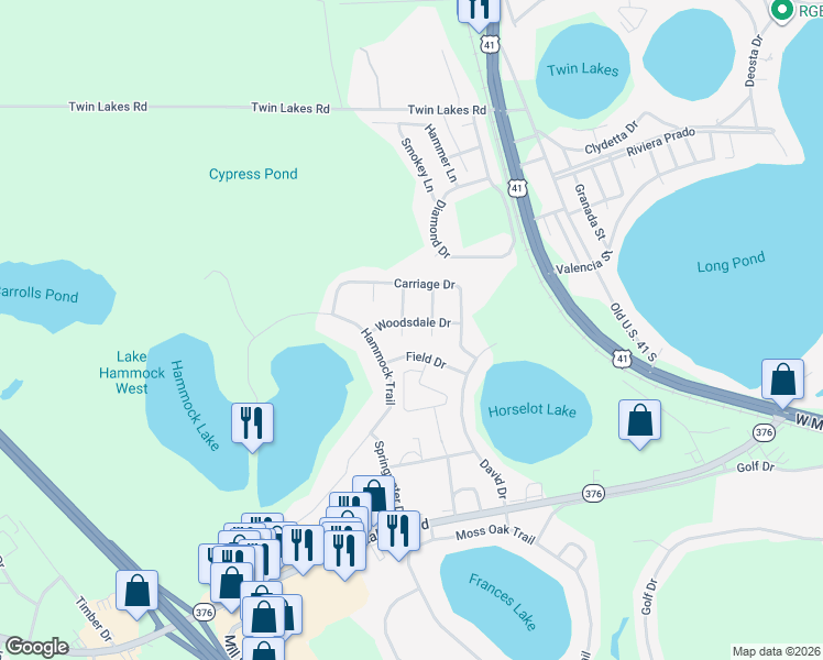 map of restaurants, bars, coffee shops, grocery stores, and more near 5104 Woodsdale Drive in Lake Park