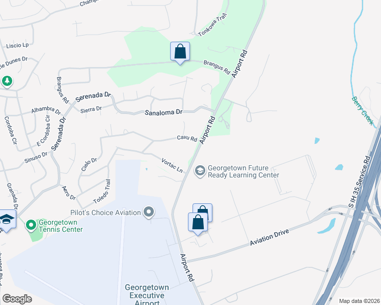 map of restaurants, bars, coffee shops, grocery stores, and more near 5010 Airport Road in Georgetown