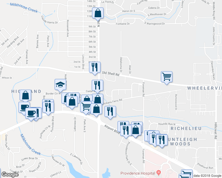 map of restaurants, bars, coffee shops, grocery stores, and more near 20 Hedgestone Way West in Mobile