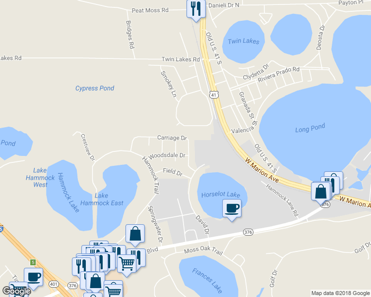 map of restaurants, bars, coffee shops, grocery stores, and more near 5046 Carriage Drive in Lake Park