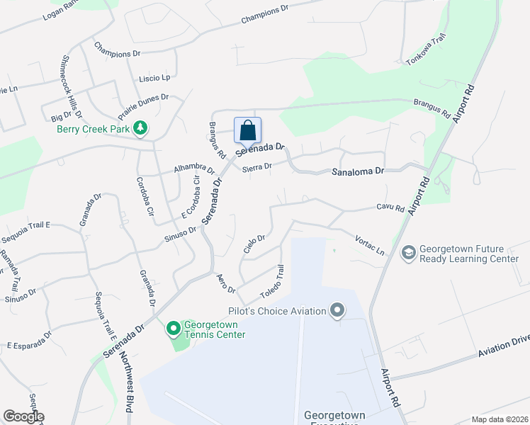 map of restaurants, bars, coffee shops, grocery stores, and more near 3707 Cavu Road in Georgetown