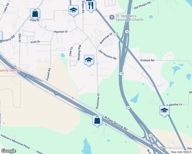 map of restaurants, bars, coffee shops, grocery stores, and more near 3400 Boettcher Drive in Huntsville