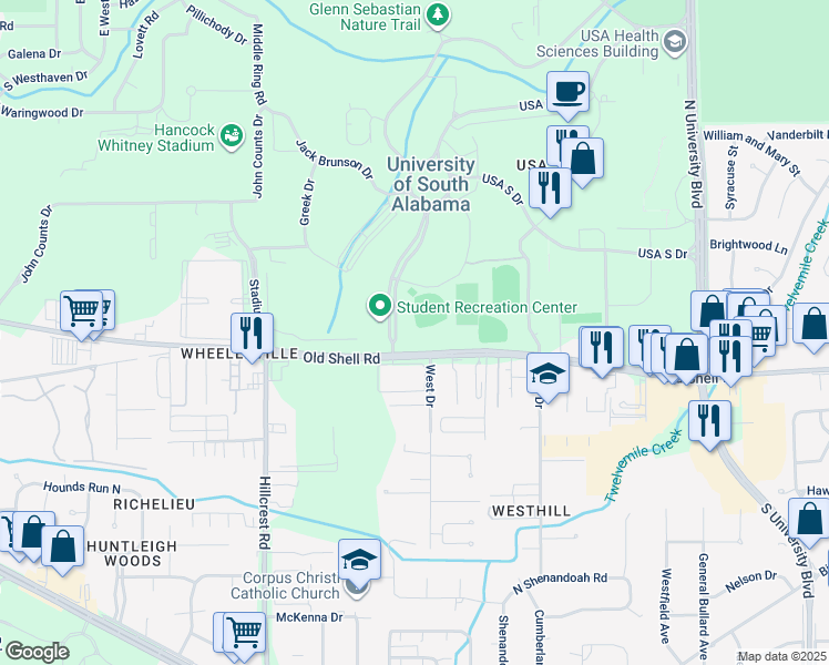 map of restaurants, bars, coffee shops, grocery stores, and more near in Mobile