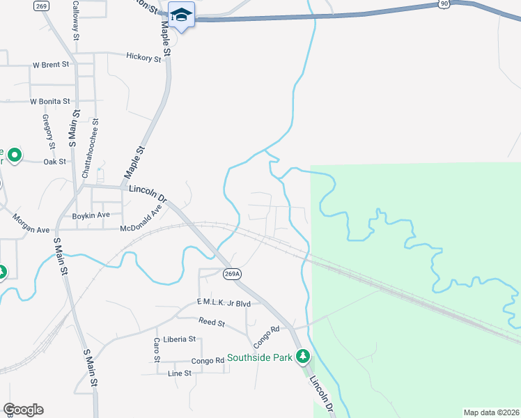 map of restaurants, bars, coffee shops, grocery stores, and more near 521 Branch Street in Chattahoochee