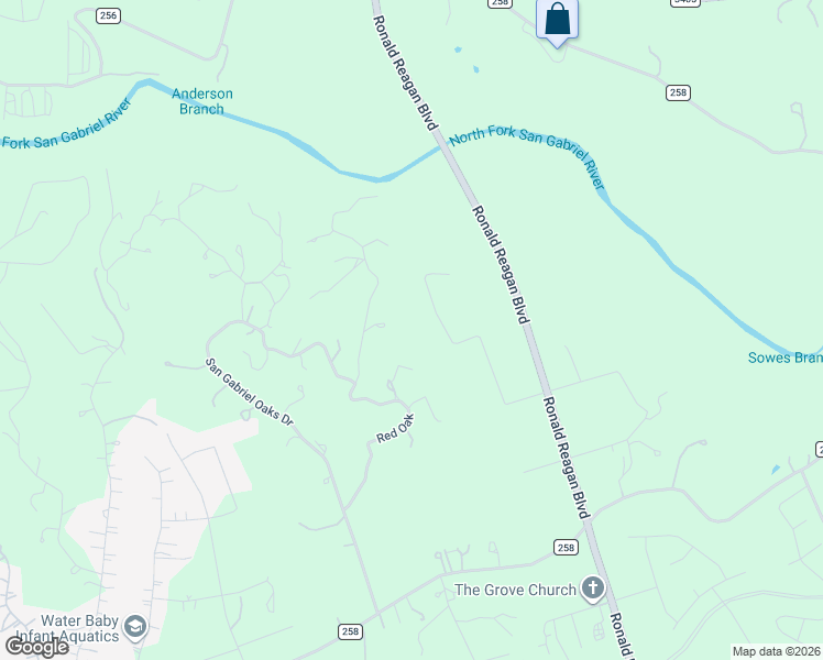 map of restaurants, bars, coffee shops, grocery stores, and more near 600 Red Oak in Liberty Hill