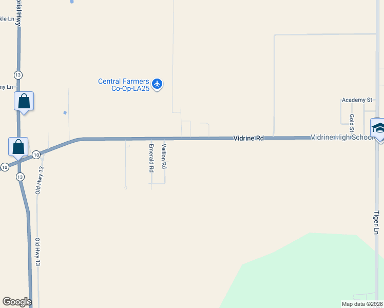 map of restaurants, bars, coffee shops, grocery stores, and more near 5592 Vidrine Road in Ville Platte