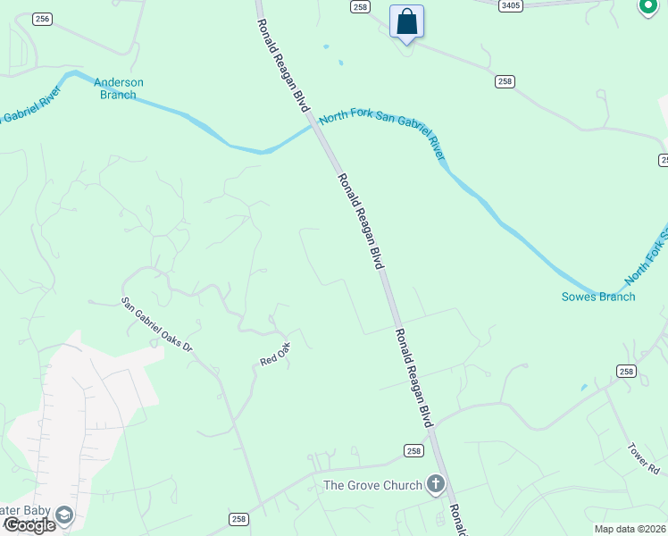 map of restaurants, bars, coffee shops, grocery stores, and more near 600 Red Oak in Liberty Hill