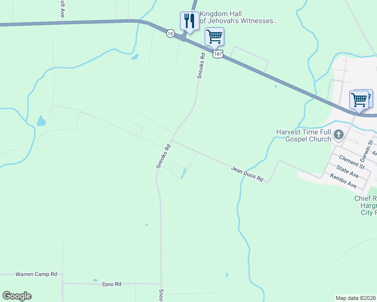 map of restaurants, bars, coffee shops, grocery stores, and more near 113-509 Jean Duos Road in Ville Platte