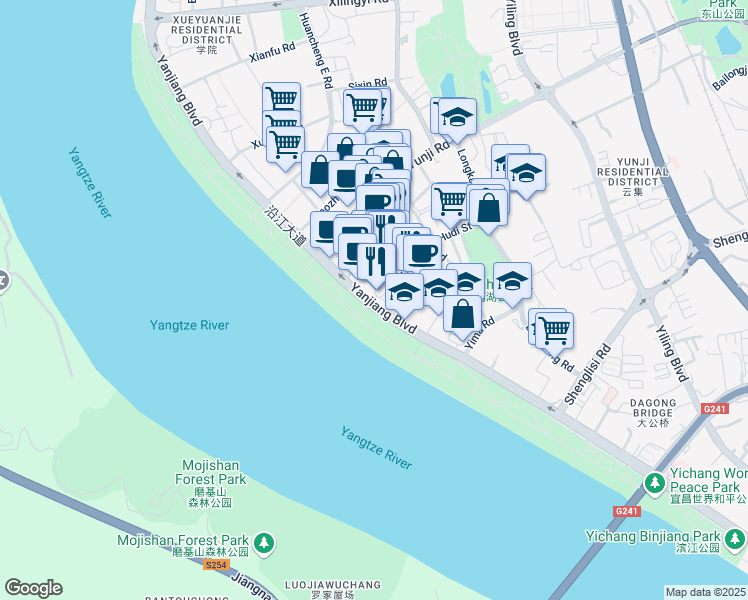 map of restaurants, bars, coffee shops, grocery stores, and more near in Yichang