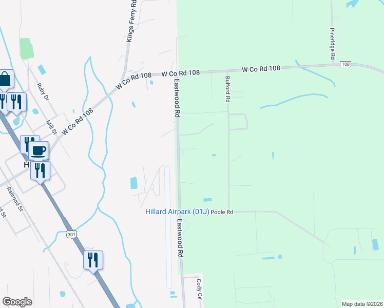 map of restaurants, bars, coffee shops, grocery stores, and more near 371067 Eastwood Road in Hilliard