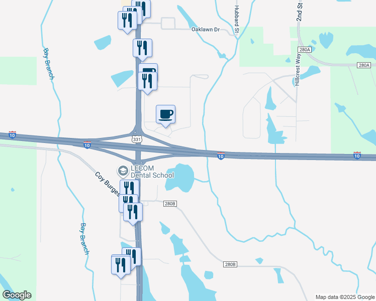map of restaurants, bars, coffee shops, grocery stores, and more near Florida 8 in DeFuniak Springs
