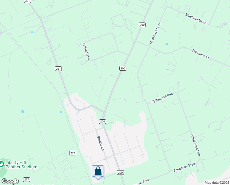 map of restaurants, bars, coffee shops, grocery stores, and more near 1250 County Road 200 in Liberty Hill