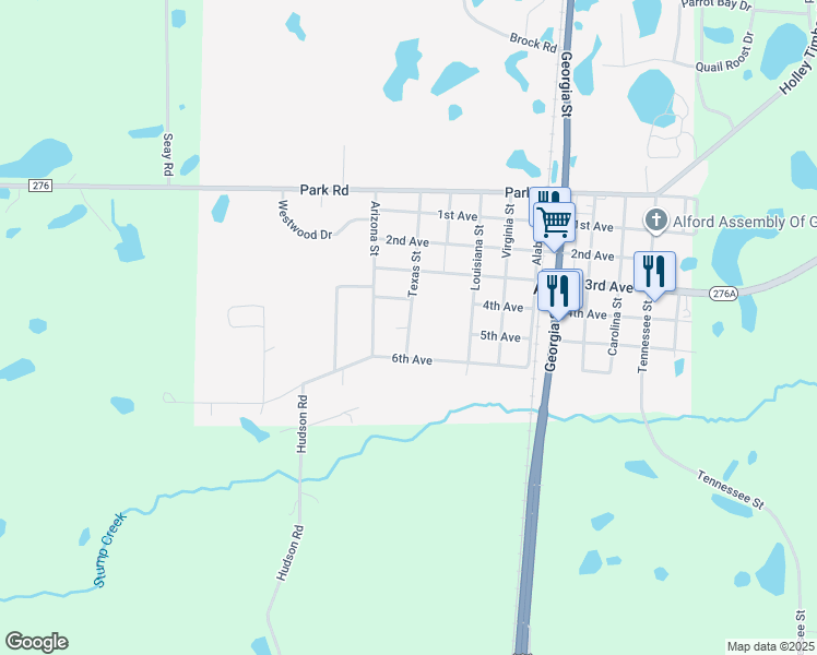 map of restaurants, bars, coffee shops, grocery stores, and more near 1739 Texas St in Alford